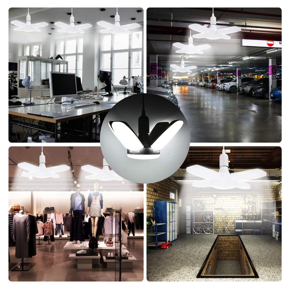 Viugreum LED Garage Lights 80W E26 E27 8000LM Deformable Basement Lighting Super Bright 6000K Cold White Adjustable Deformable — view 5