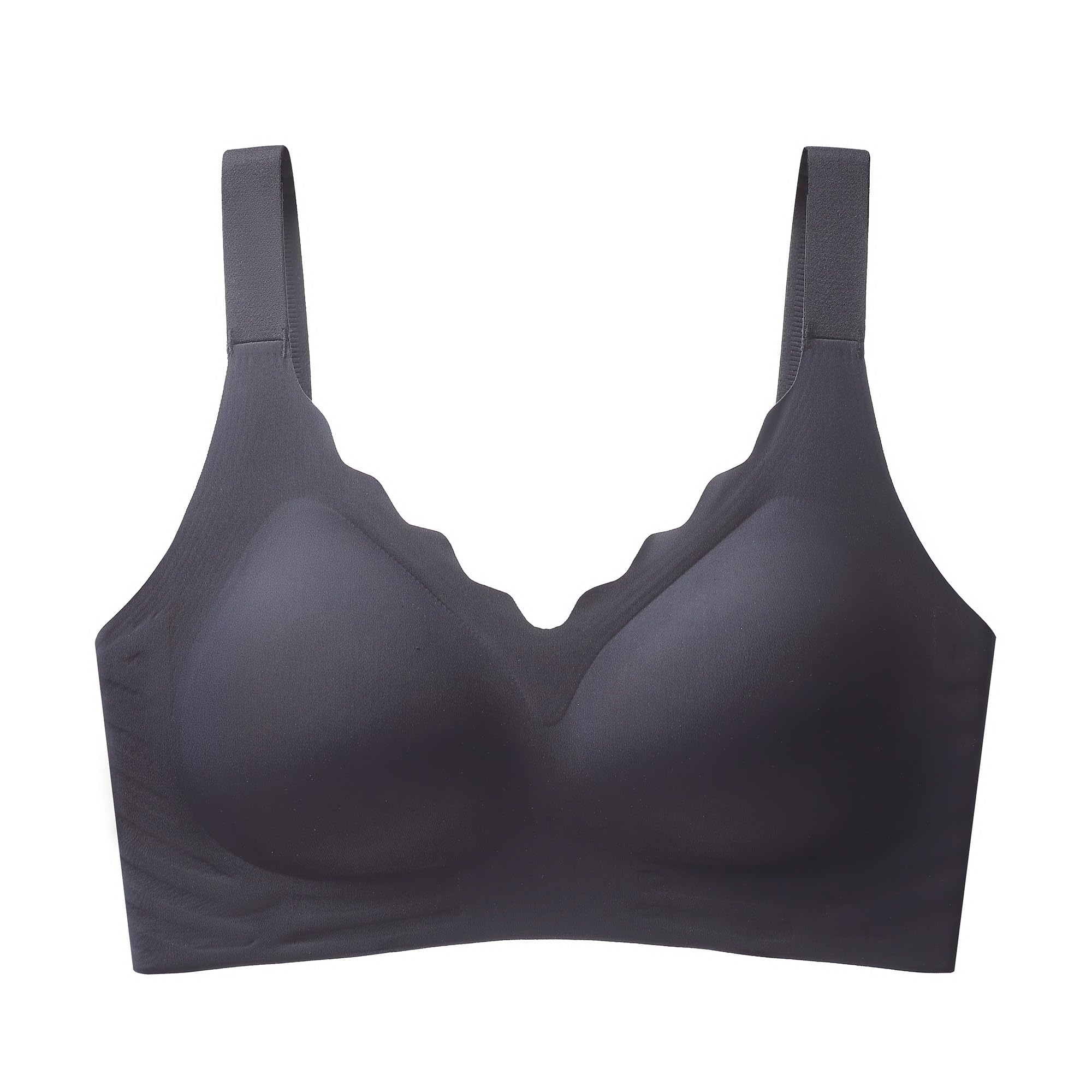 UnsichtBra Damen BH ohne Bügel | Nahtloser Soft Bra mit gewelltem Dekolleté | Bequemer Seamless Büstier mit Breiten Trägern für Alltag & Freizeit
