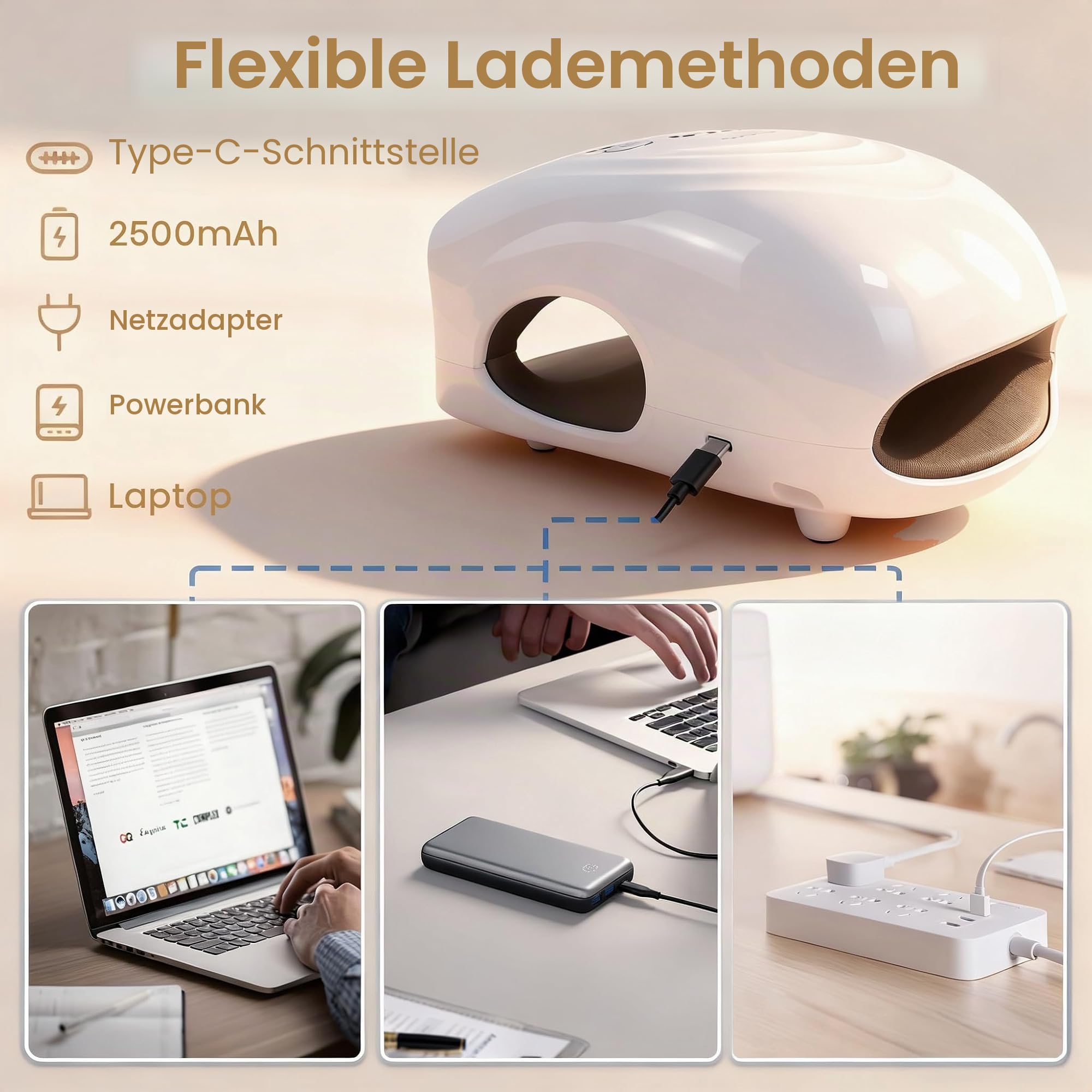 cotsoco Elektrisches Handmassagegerät mit Wärme und Kompression, Kabelloser Hand Massager zur Schmerzlinderung für Finger, Hände und Handgelenk, Geschenke für Damen und Herren, Weiß
