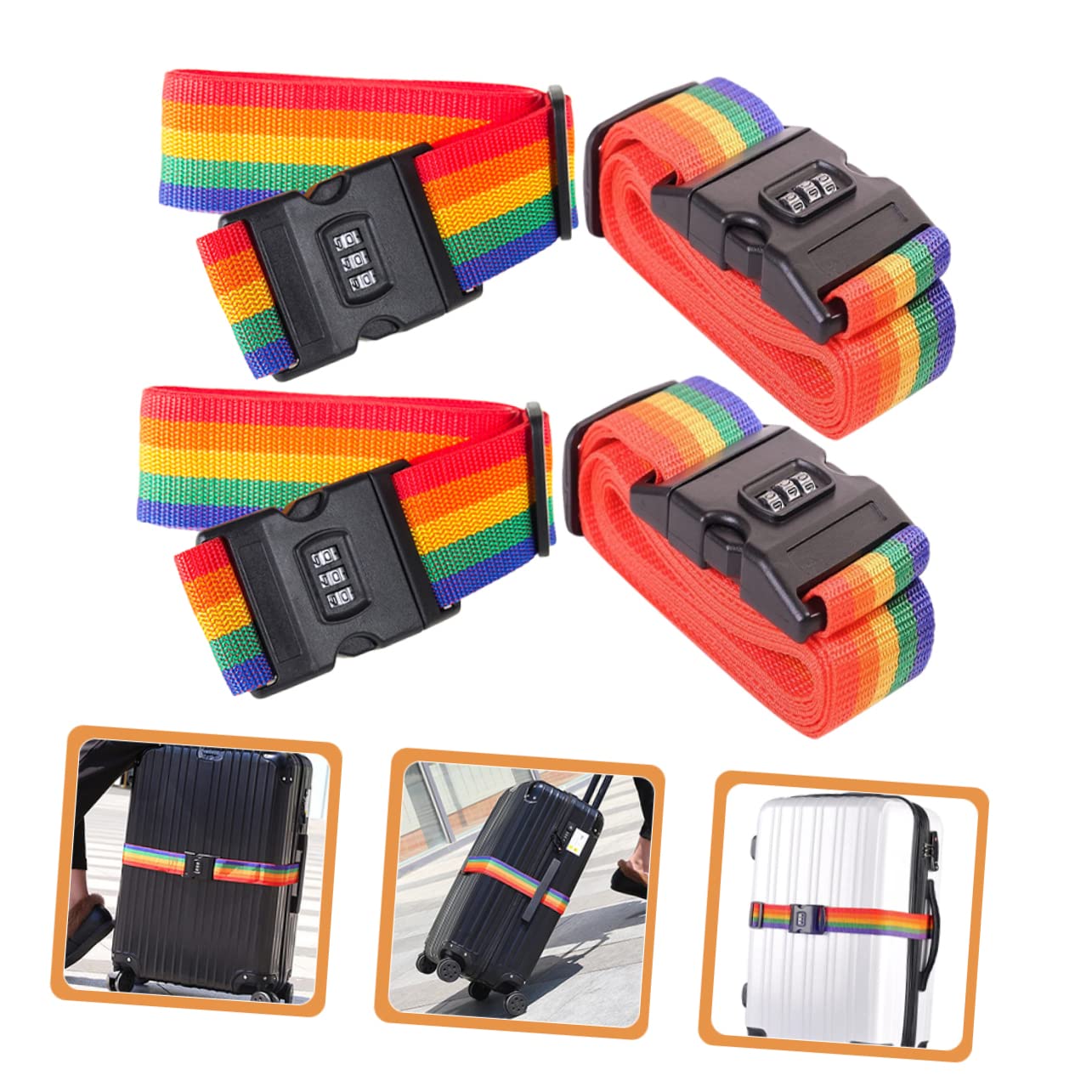 Cinghie per Valigia Arcobaleno Regolabili 4 Pezzi in Polipropilene | Fibbia a Scatto, Leggere e Portatili, Protezione Extra per Viaggi e Uscite, Adatte Agli Anziani