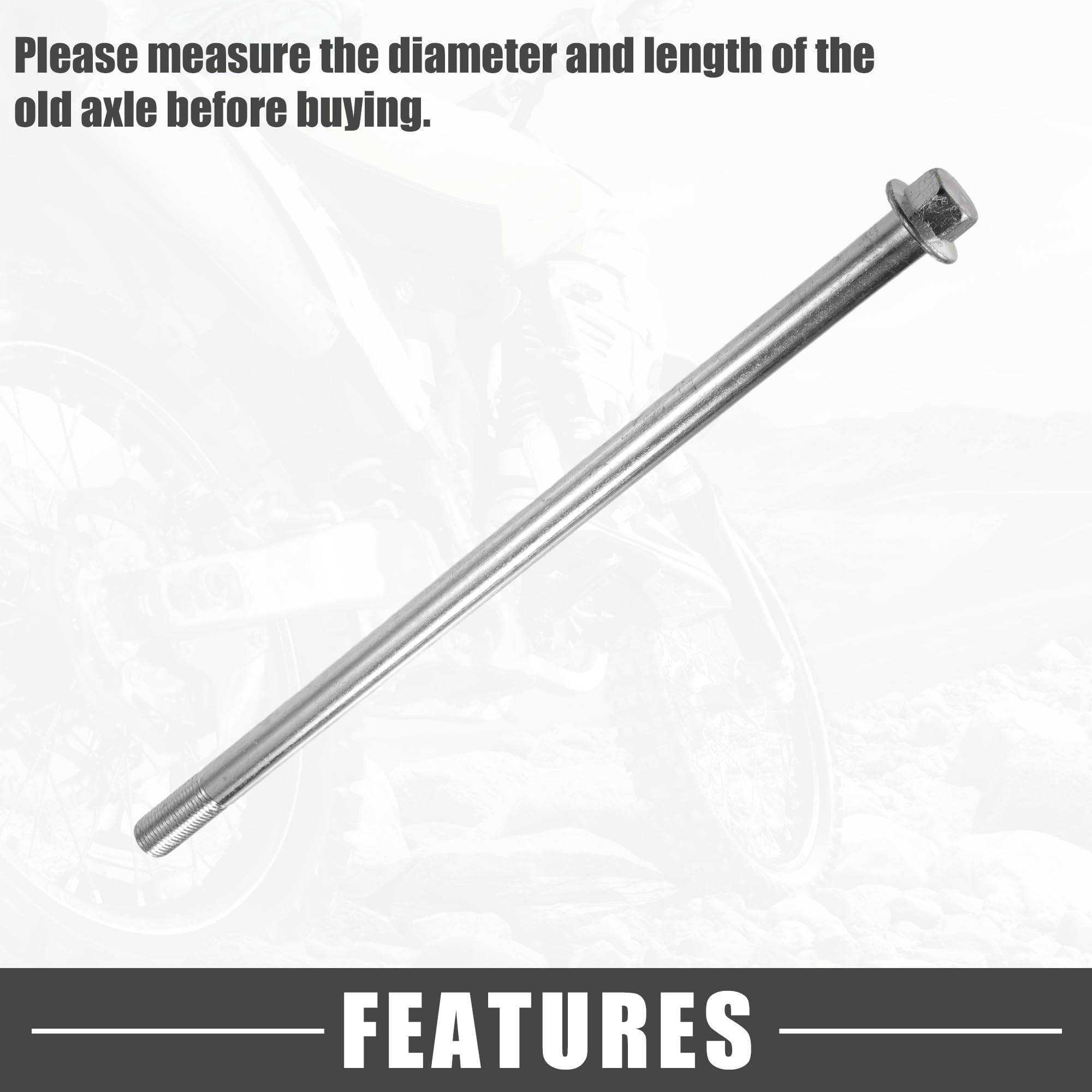 A ABSOPRO Asse anteriore posteriore con boccola e bullone a vite M12 260mm per moto da cross, scooter, ATV, asse ruota in lega d'acciaio tonalità argento