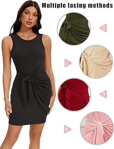 Miniatura 5 de TBONTB Vestido cruzado de verano para mujer, casual, mini, ajustado, sin mangas, con lazo en la cintura