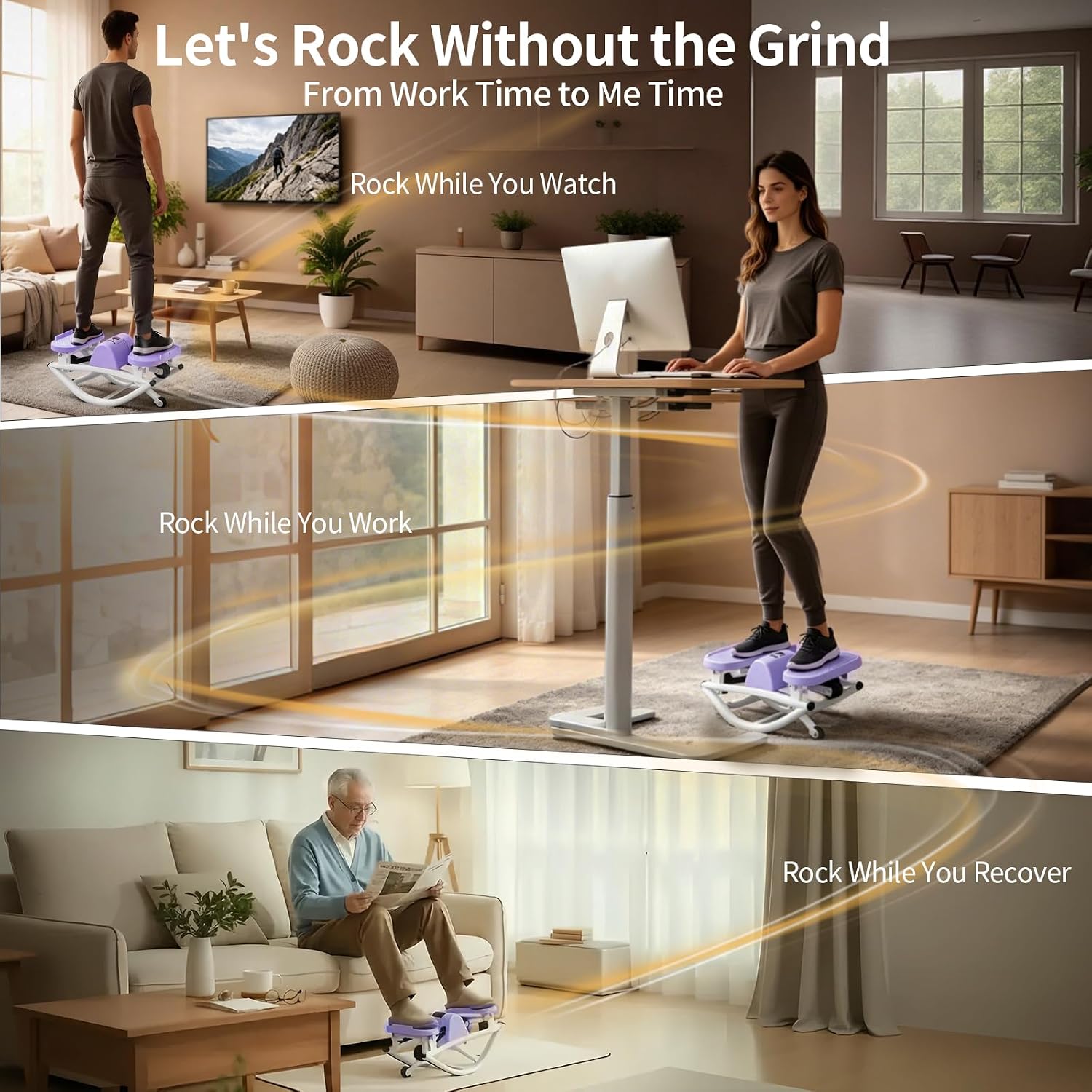 Rock Stepper, Side to Side Rocking Stepper Exercise Machine for Balance at Home, Low-Impact Lateral Stair Stepper with Resistance Bands & Digital Counter, 250 LBS Weight Capacity