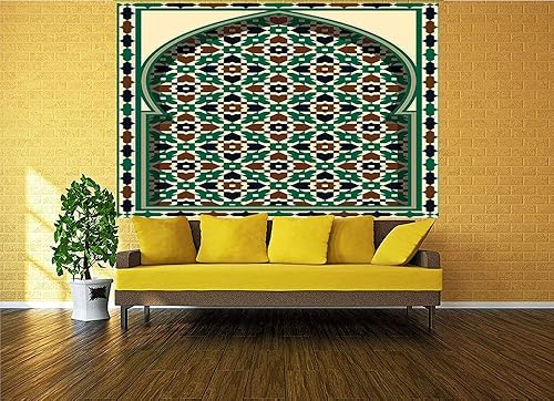 Miniatura 2 de 55x30 pulgadas Mural de Pared, Curvas Geométricas Damasco Patrones en efecto de acuarela Creative Timeless Arte del Hogar Peel and Stick Papel