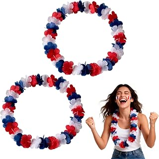 2 Pièces Supporter Equipe de France, Colliers de Fleurs Bleu Blanc Rouge, Kit Supporter France, Accessoires Couleur Tricolore Collier Hawaï Supporters pour Coupe du Monde 2026 Euro, Football Déco Fête