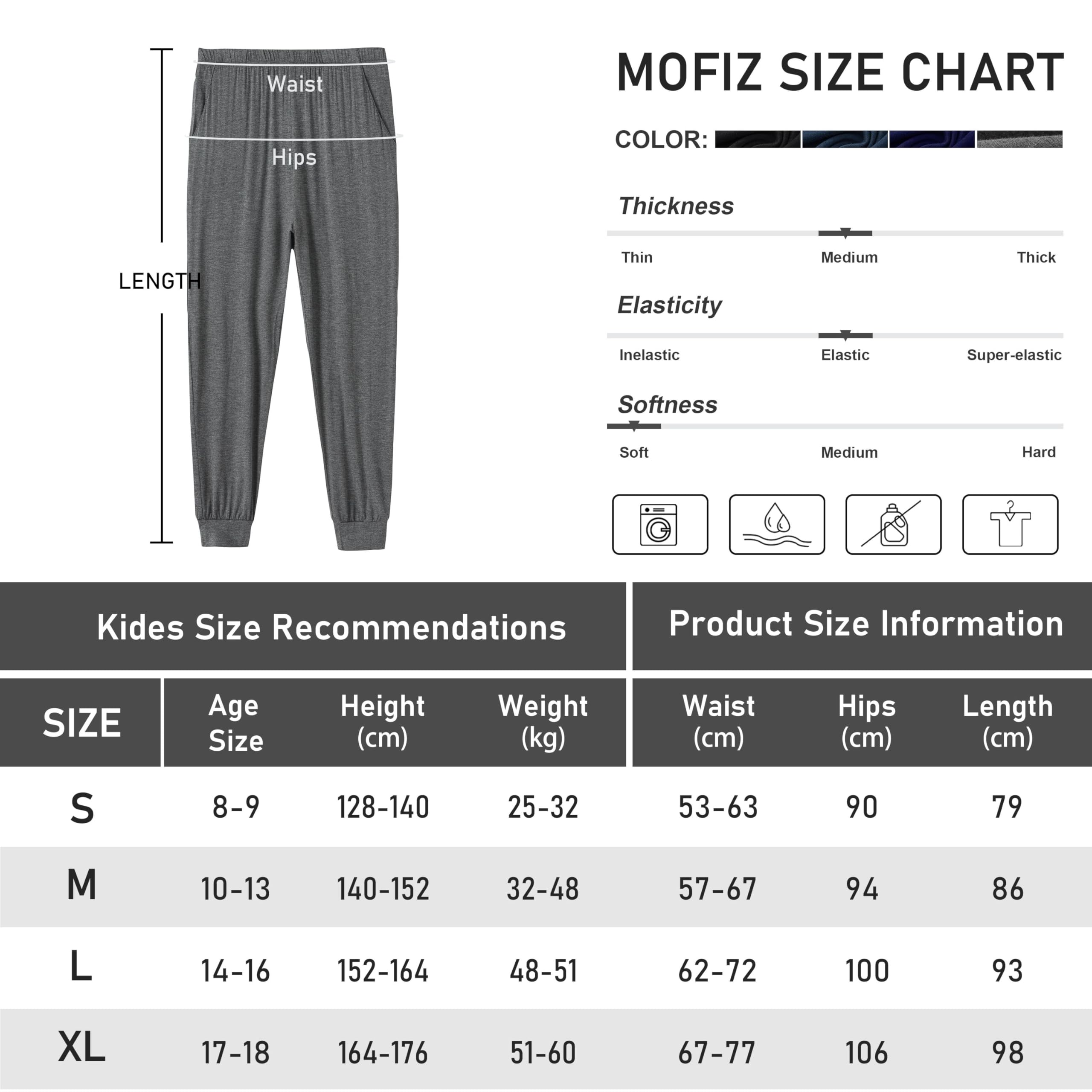 MoFiz Garçon Pantalon de Pyjama Modal Souple Fille Vêtements de Nuit Décontractés Lot de 2 avec Poches pour Enfants 7-18 Ans