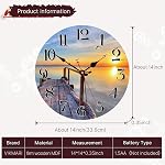 VIKMARI 14in Silent en bois Pendentif Sunset Beach Batterie Horloge murale de la batterie de l'horloge , non-cliquetant Quartz Facile à lire ronde arabe chiffres Ocean Bridge Horloge nautique décorative pour la cuisine, chambre, bureau