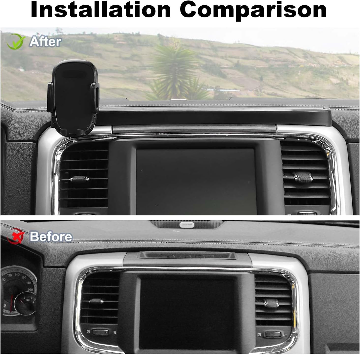 JWWY for RAM Phone Holder Mount Center Console Cell Phone Multi-Mount with Storage Tray for 2012-2017 Dodge RAM 1500 2500 3500 Accessories