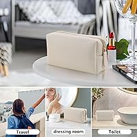 Vista 5 de Bolsa de maquillaje de cuero Apooliy para bolso de viaje, organizador de cosméticos portátil pequeño para mujeres y niñas, bolsa de maquillaje