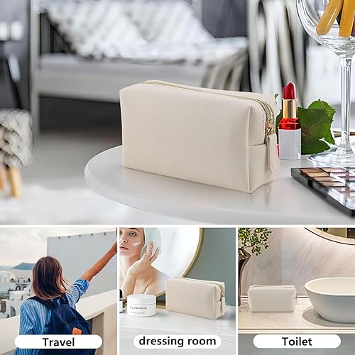 Miniatura 5 de Bolsa de maquillaje de cuero Apooliy para bolso de viaje, organizador de cosméticos portátil pequeño para mujeres y niñas, bolsa de maquillaje con