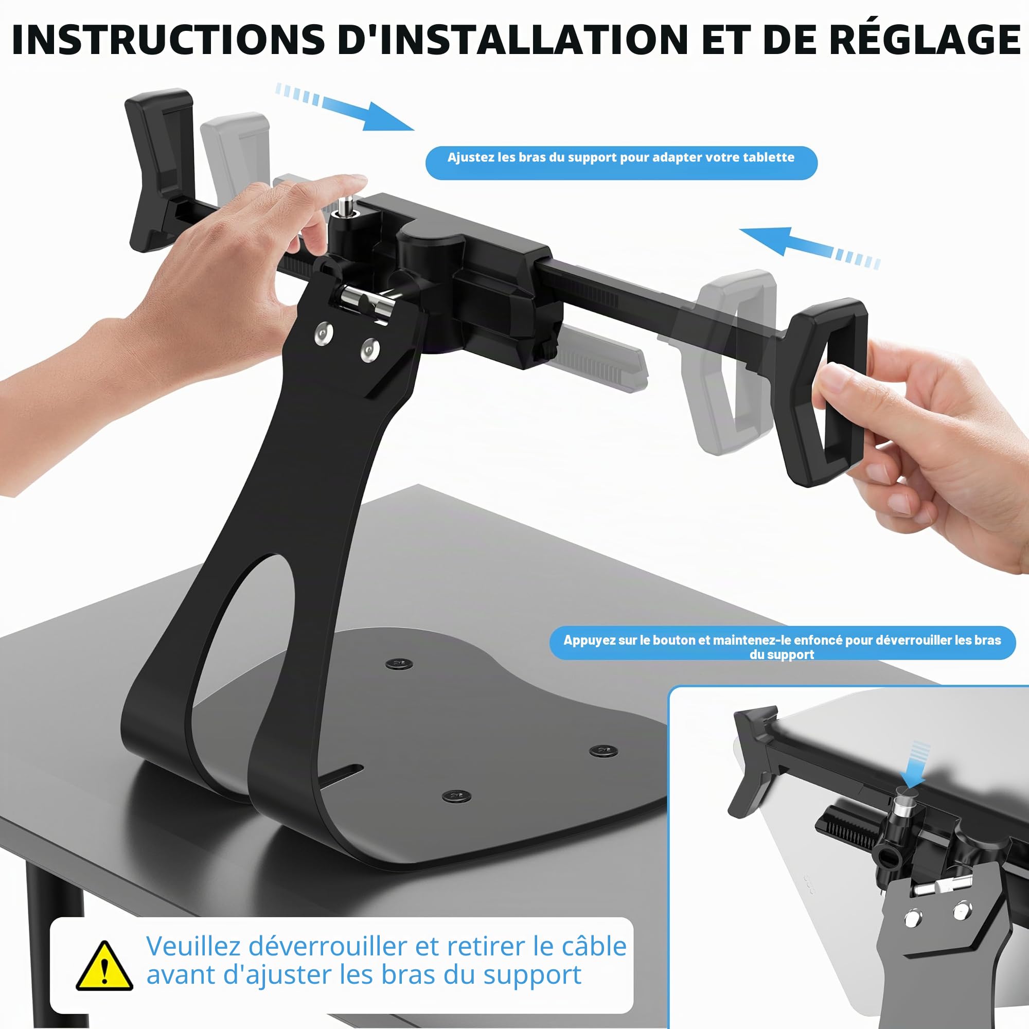 AboveTEK Support iPad Anti-Vol, Support Tablette POS Universel, Monture iPad Diagonale pour 7-13 Pouces, Galaxy avec Cordon de Sécurité, Pivot 360° pour Affaires & Commerce