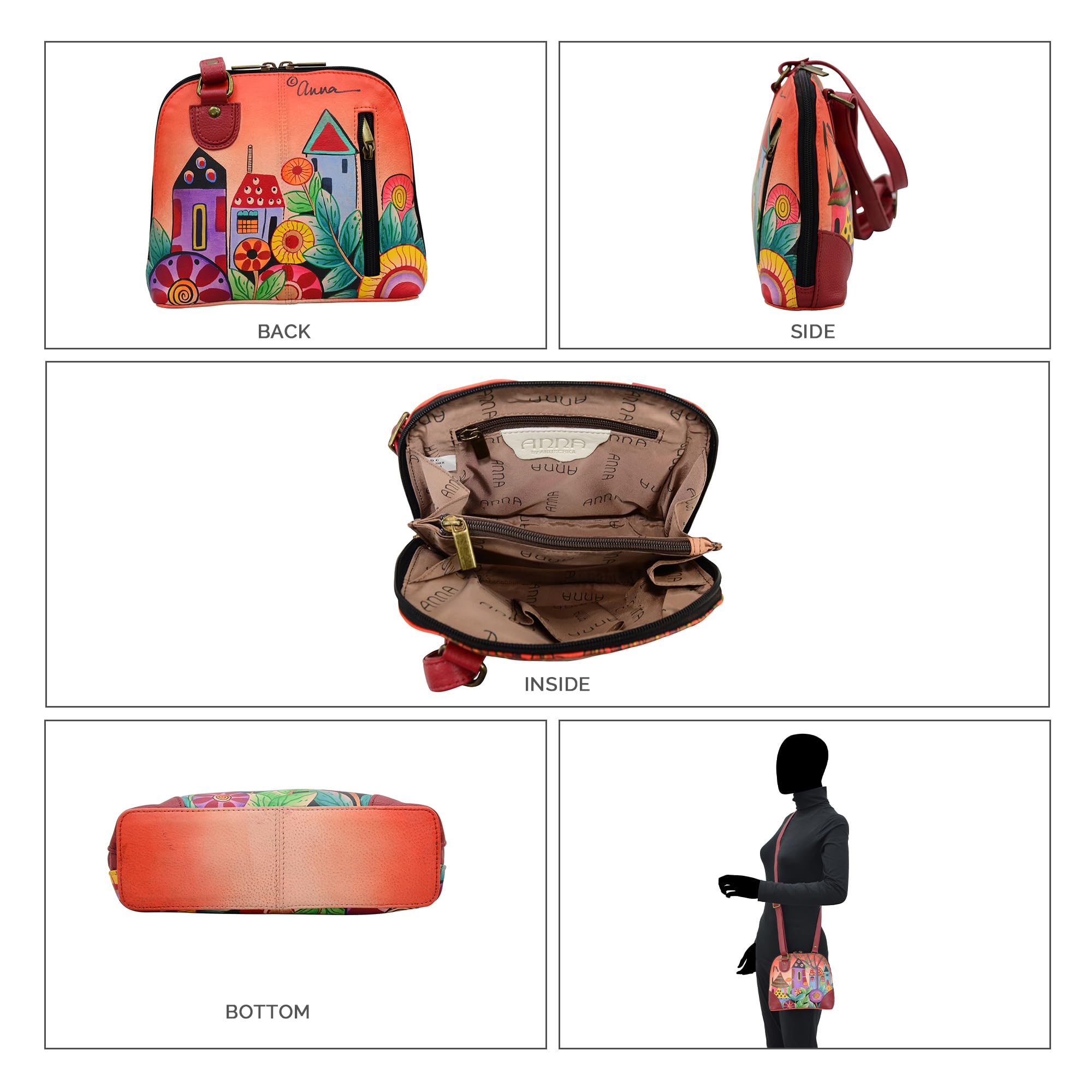 Anna by Anuschka Kleine Damen-Handtasche aus echtem Leder mit Reißverschluss | Organizer mit mehreren Fächern