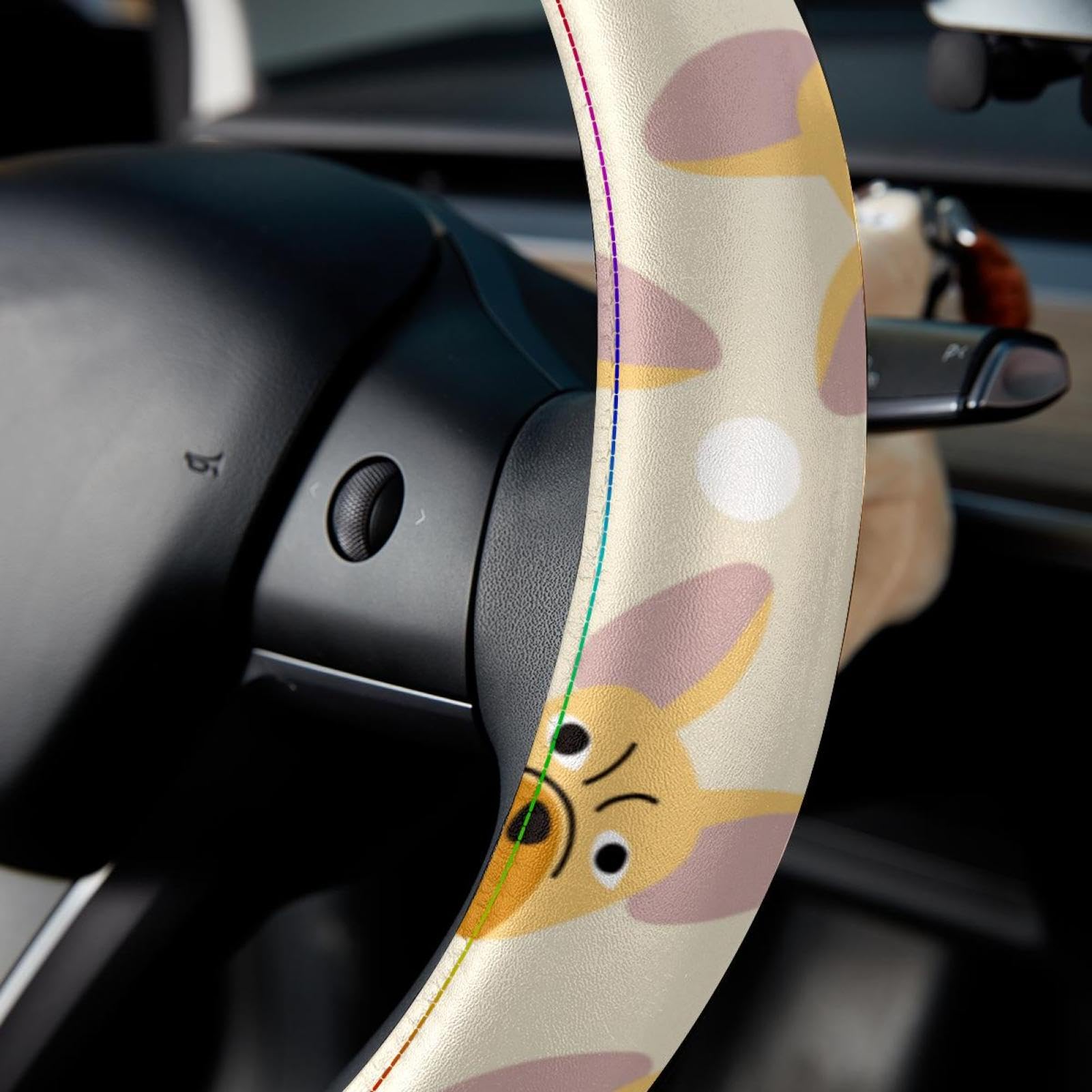 RESWAG - Bonita Funda Para Volante De Dibujos Animados Con 2 Posavasos Para Automóvil Para