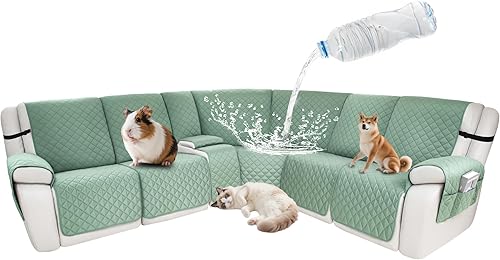 Miniatura 38 de Fundas impermeables para sofá reclinable seccional en forma de L, funda para sofá seccional reclinable de 7 piezas, antideslizante, lavable, juego