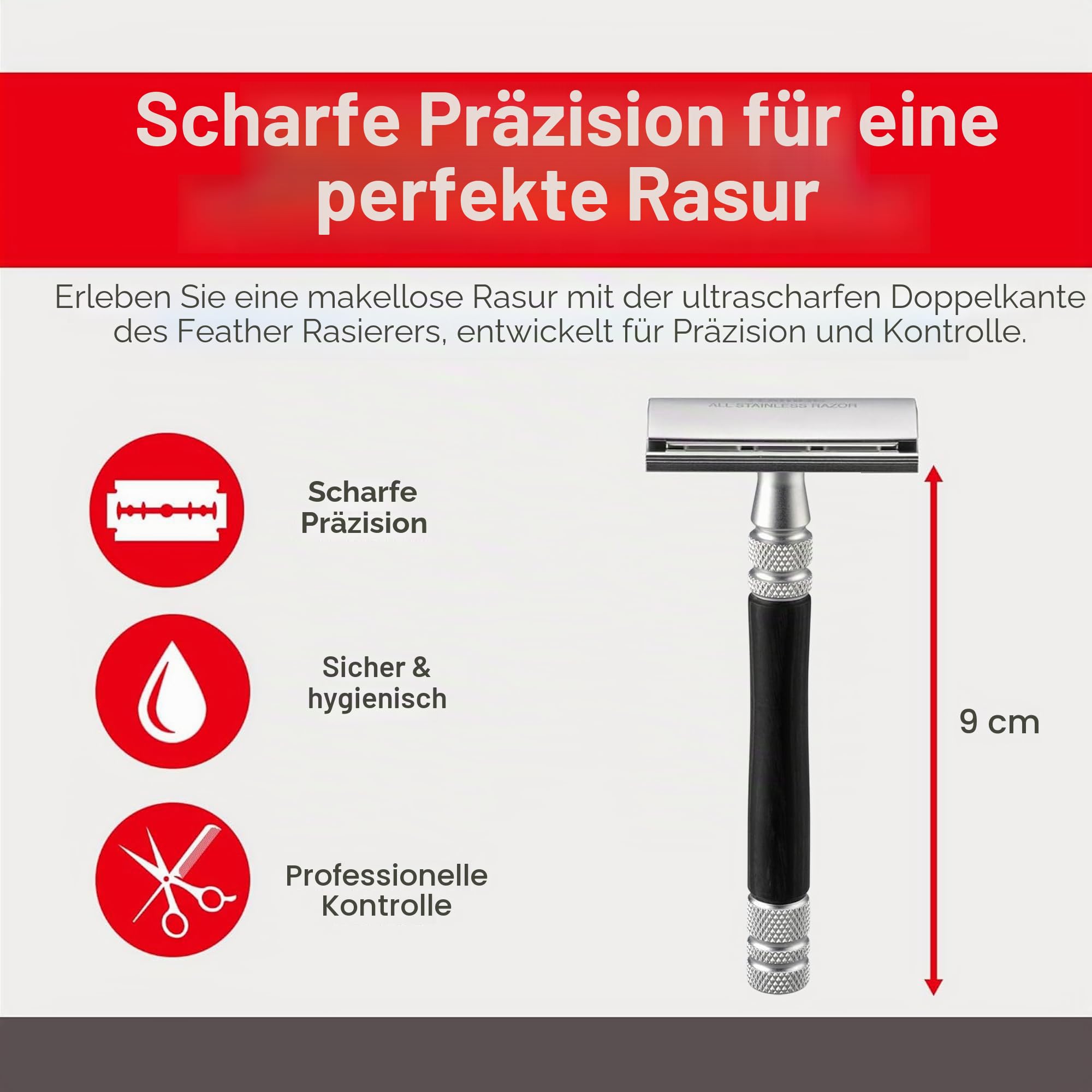 Feather WS-D2S Rasierhobel mit Holzgriff, Edelstahl und Ständer