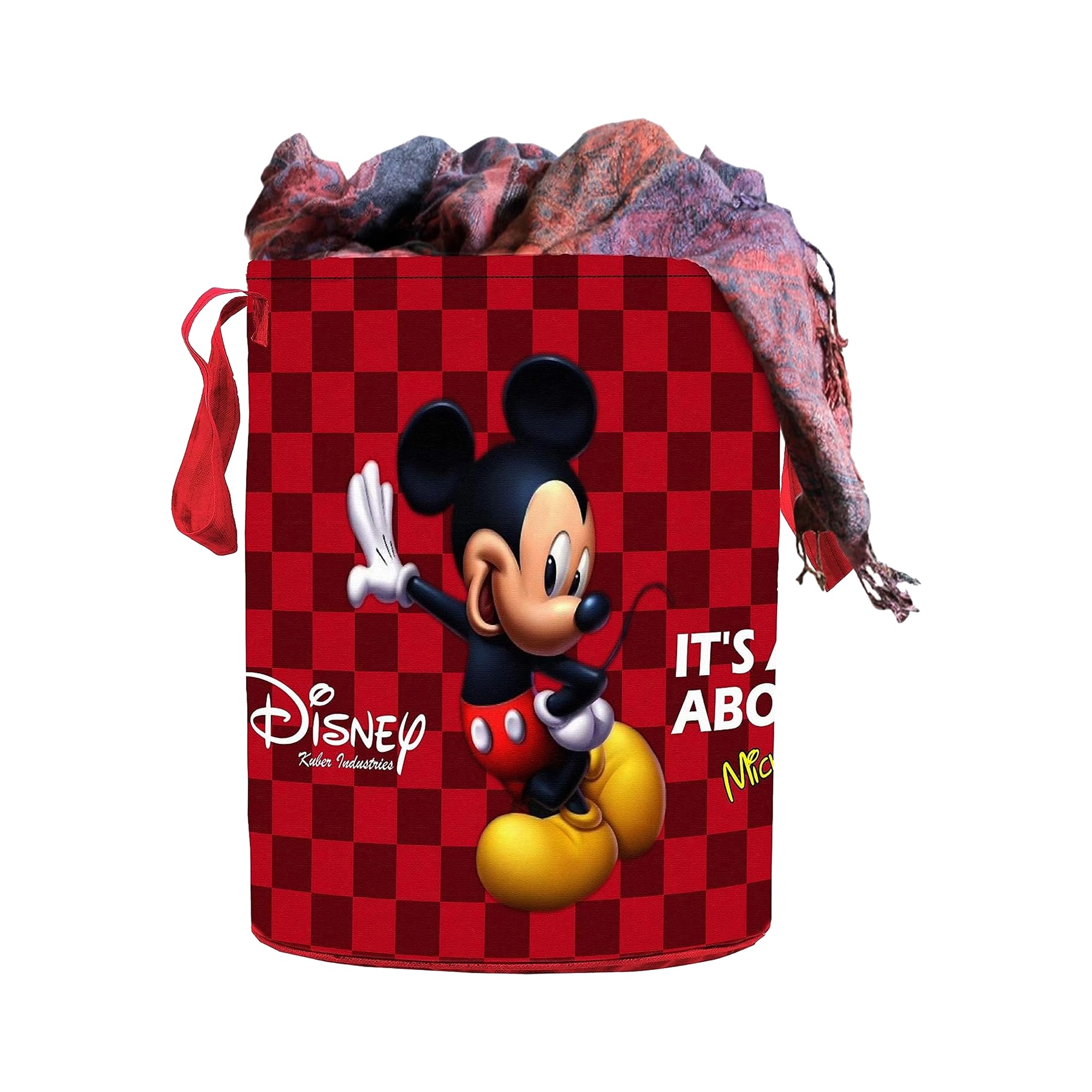 Kuber Industries Laundry Basket (45 LTR) Foldable Non-Woven Basket | Round Cloth Laundry Bag | Washing Storage Basket | Disney Mickey Mouse | Maroon