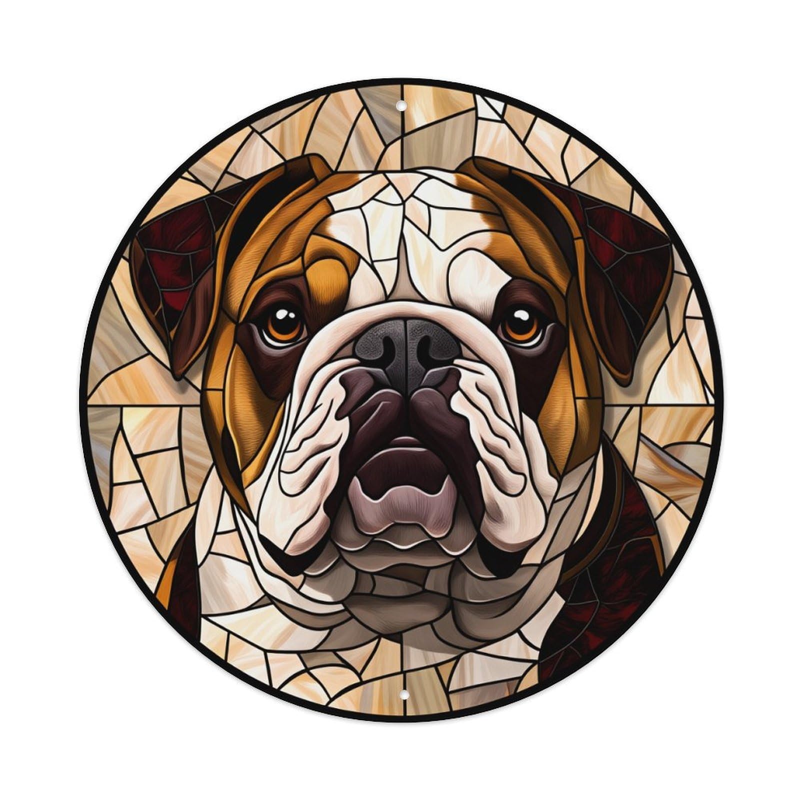 Stained Glass Bulldog Portrait Art Round Tin Sign Vintage Metal Sign Home Bar Garden Indoor & Outdoor Wall Decor Retro Metal Poster 8x8 Inch