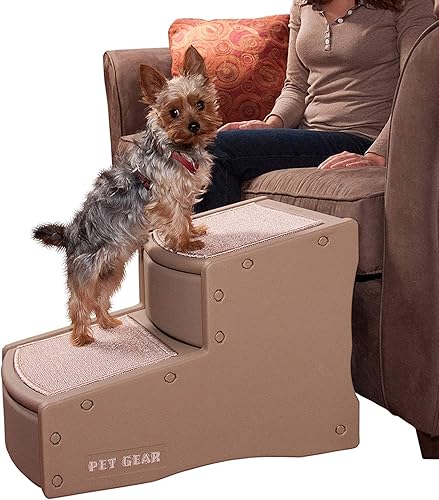 Pet Gear Easy Step II - Escaleras para mascotas, 2 escalones para gatos y perros de hasta 150 libras, portátil, extraíble y lavable, no requiere