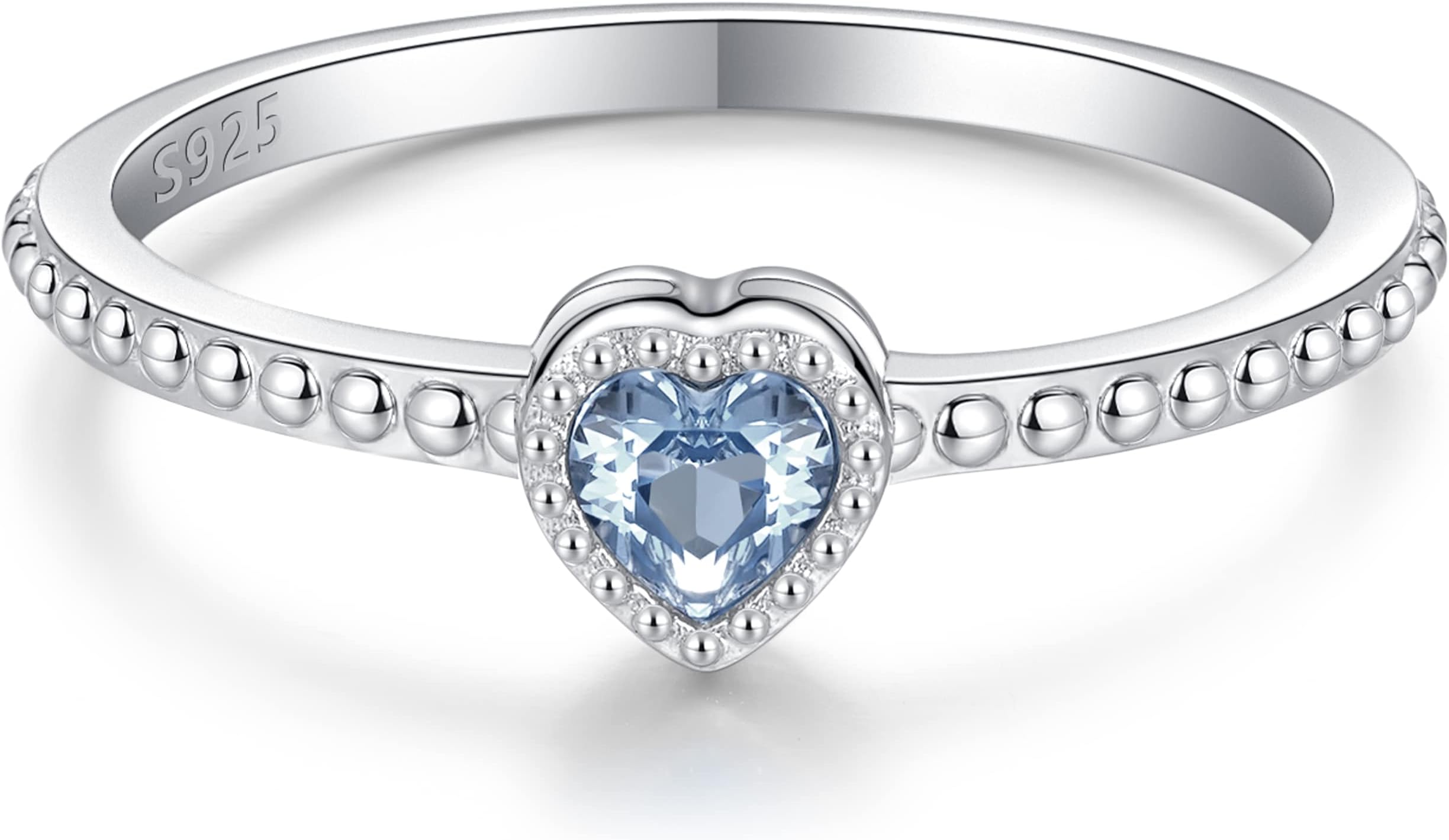 SOLOLIKE Birthstone Rings for Women: S925 Sterling Silver Stacking Birthstones Ring Cubic Zirconia Heart Stackable Band Rings - Birthday Mother's Day Jewelry Gifts for Mother Daughte