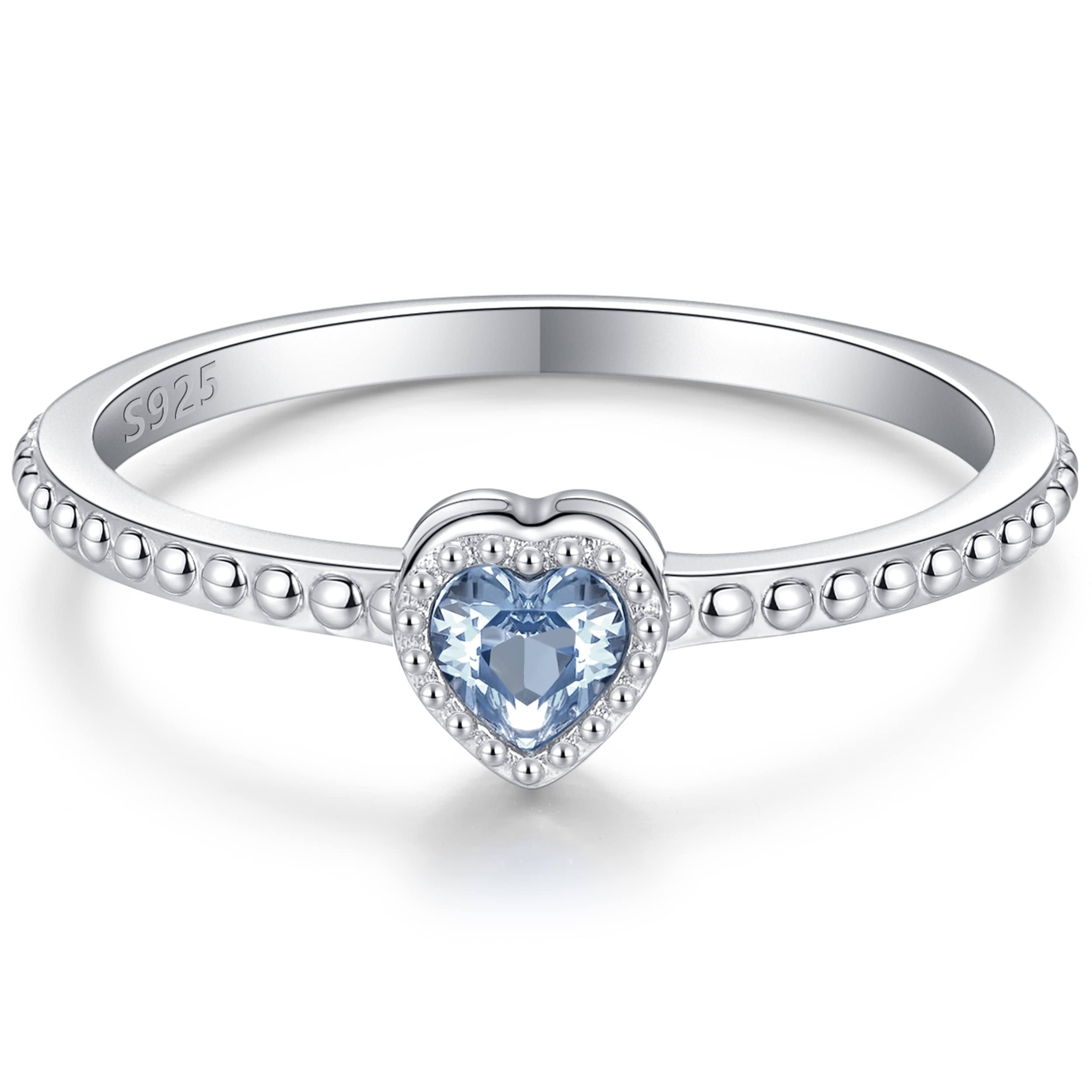 SOLOLIKE Birthstone Rings for Women: S925 Sterling Silver Stacking Birthstones Ring Cubic Zirconia Heart Stackable Band Rings - Birthday Mother's Day Jewelry Gifts for Mother Daughte