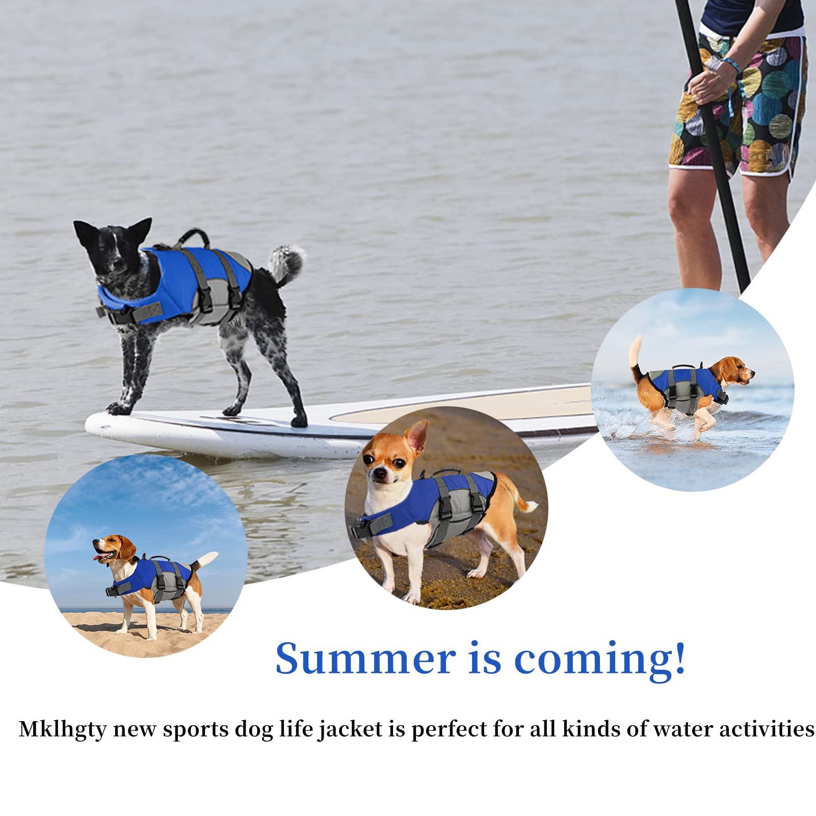 Mklhgty Gilet de Sauvetage réfléchissant réglable pour Chien avec poignée de Sauvetage pour la Natation et Le Bateau, Gilet de Sauvetage Ripstop pour Chiens de Petite, Moyenne et Grande Taille