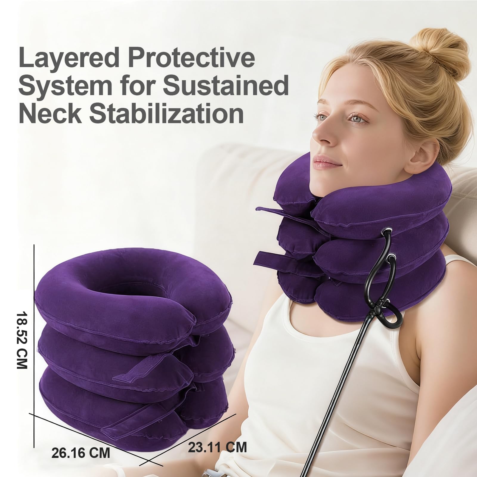 Minerve Cervicale Gonflable (Violet) Collier à Air Adjustable Douleurs Cervicales & Posture, Décompression Vertébrale Domicile`