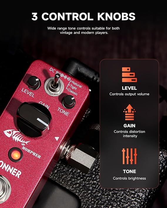 Donner Distortion Guitar Pedal, Morpher Mini Distortion 3 Modes Natural, Tight, Classic Crunch 80s Metal for Electric Guitar True Bypass