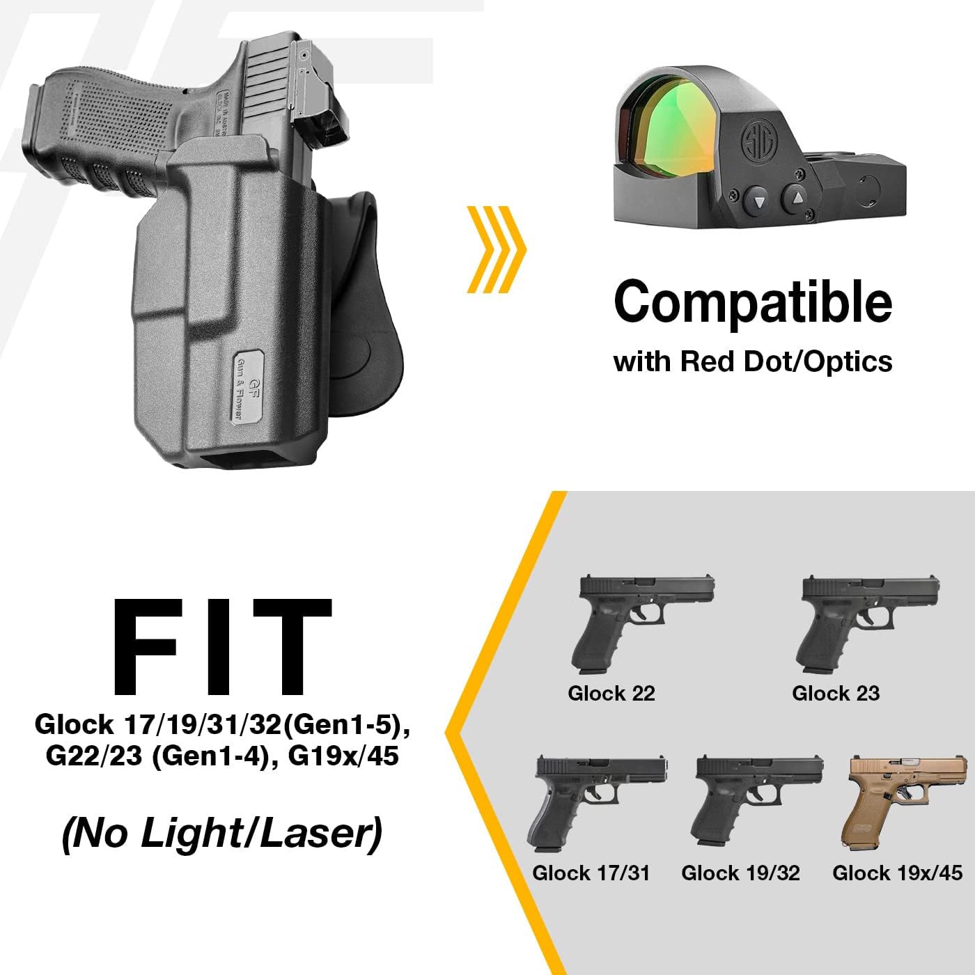 Compatible with Glock 17 Holster,Polymer OWB Holster Fits G17/19/31/32(Gen1-5), G22/23 (Gen 1-4),G19x/G44/45.Open Carry Holster for Outside Waistband, Level II Retention/360 Adjustable