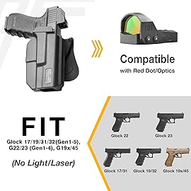 OWB Thumb Release Holster,Compatible with Glock 17/31(Gen 1-5), Glock 22(Gen 1-4) G44,Red Dot Sights/Optics,Outside Waistband Carry Holster, Adjustable Cant-RH