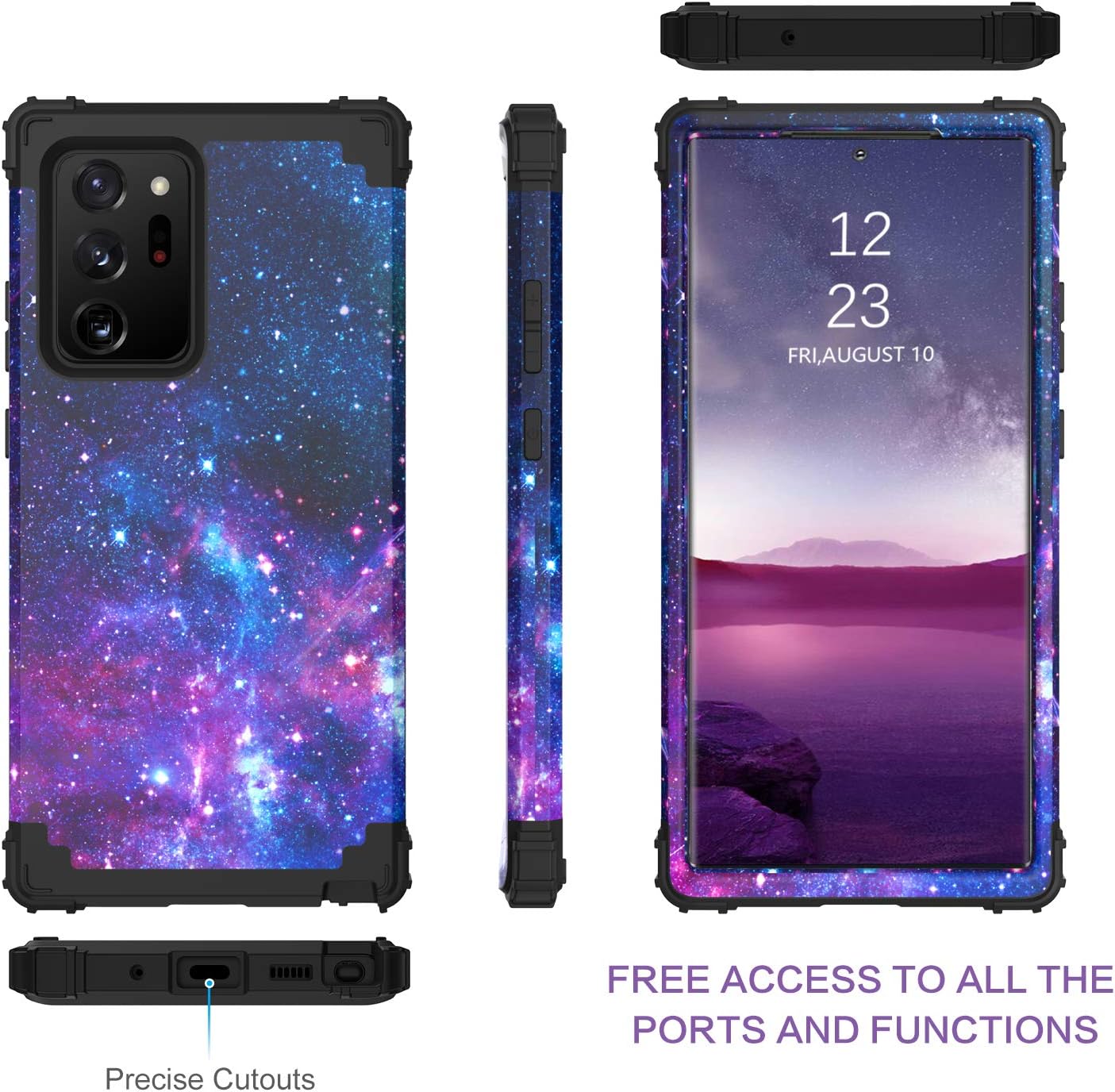BENTOBEN Samsung Note 20 Ultra Case, Heavy Duty Shockproof 3 in 1 Slim Hybrid Hard PC Soft Silicone Bumper Space Galaxy Protective Phone Case Cover for Galaxy Note20 Ultra/Plus 6.9", Purple