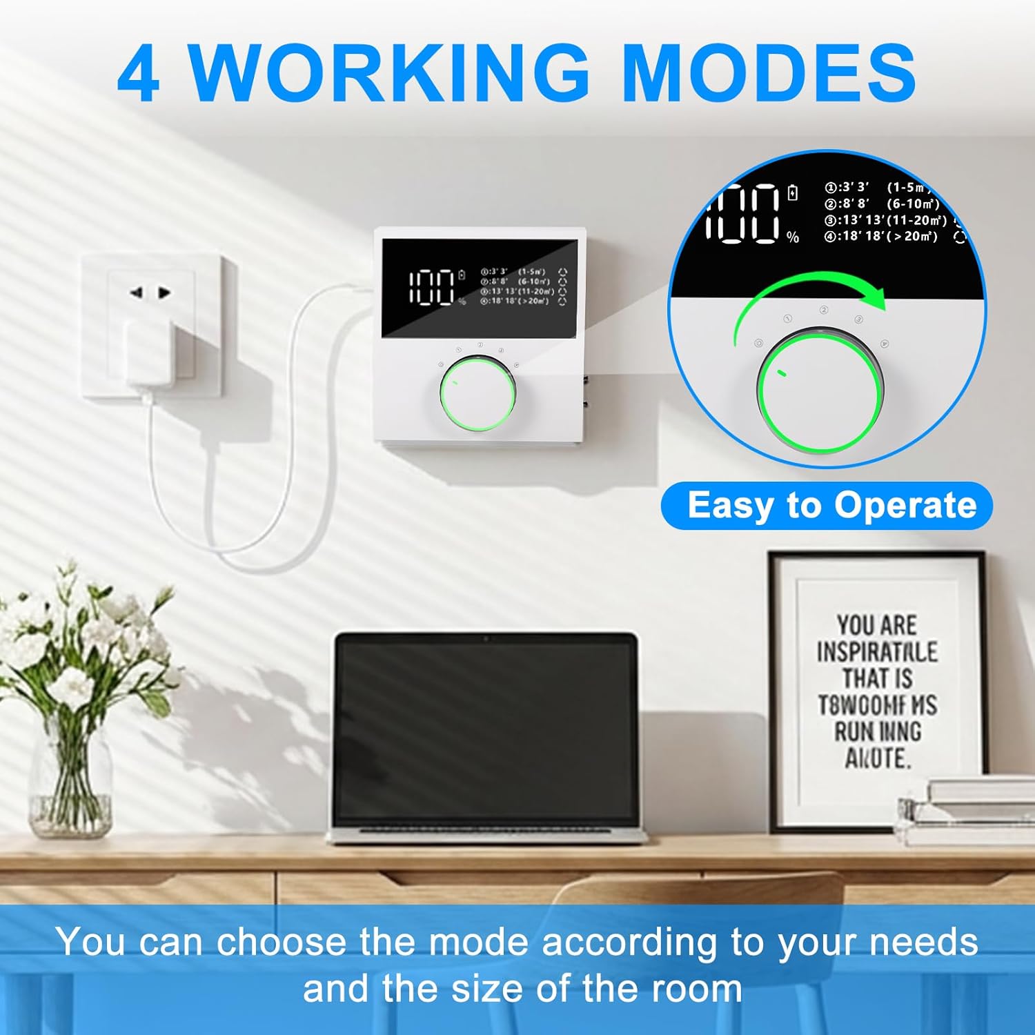 2026 Upgraded Air Ionizers for Home, 99% Pet Odor Eliminator & Ionic Air Freshener, Plug in Negative Ion Air Purifiers for Bedroom, Kitchen, Office, Small Room Smoke & Odor Remover, White
