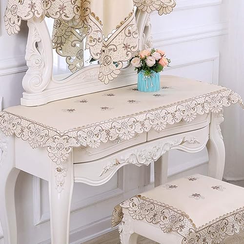 Mantel rectangular de encaje clásico de 22 x 45 pulgadas, diseño de flores bordadas vintage, color marrón, elegante para gabinete, comedor,