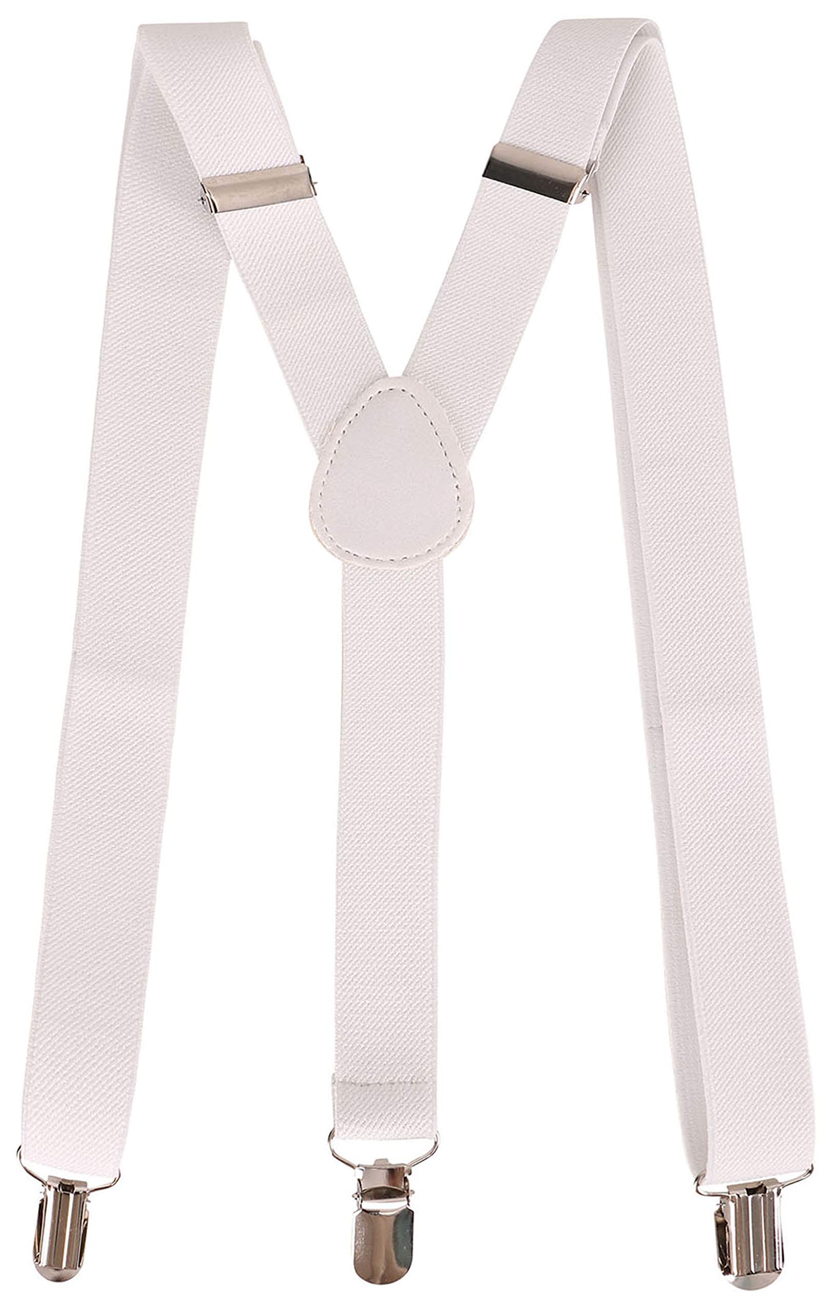 Livingston Unisex Clip-On Adjustable Elastic Suspenders for Men - Assorted Colors, White, One Size