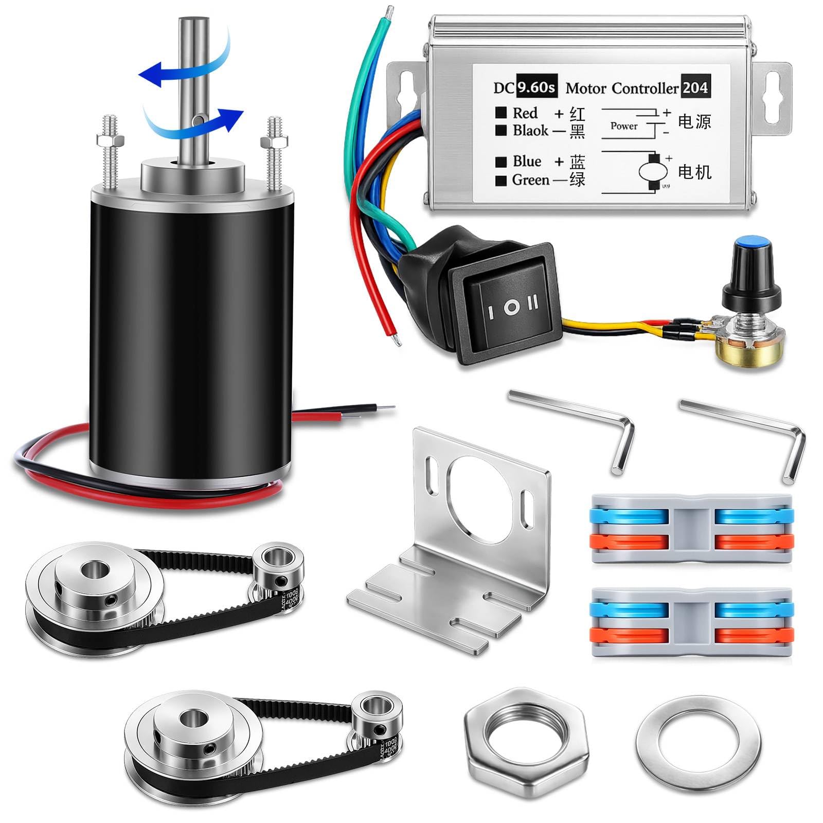 4 Pack High Torque Dc Motor, 3500-7000 RPM, 12 V/24 V Permanent Magnet, Gt2 Synchronous Wheel 8mm Bore Aluminum Timing Pulley with Belt, Dc Motor Speed Controller (Without Screw Thread)-image-22