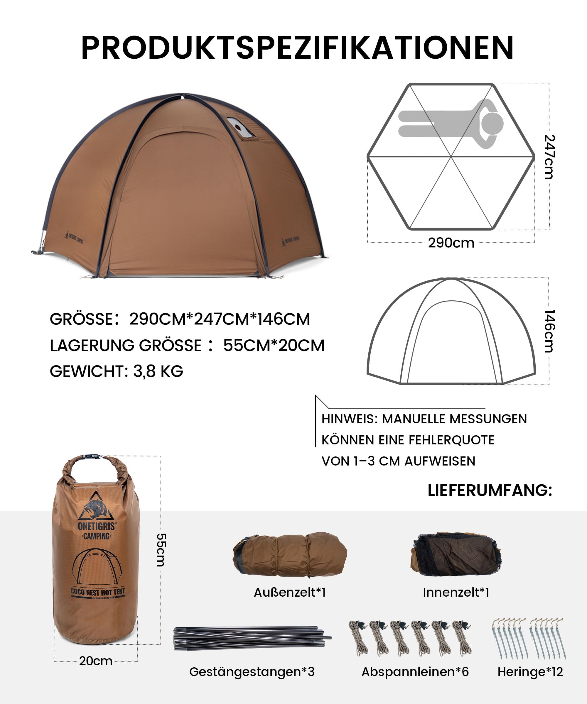 OneTigris Coco Nest Zelt 1 Person Kuppelzelt warm mit Schornsteinloch