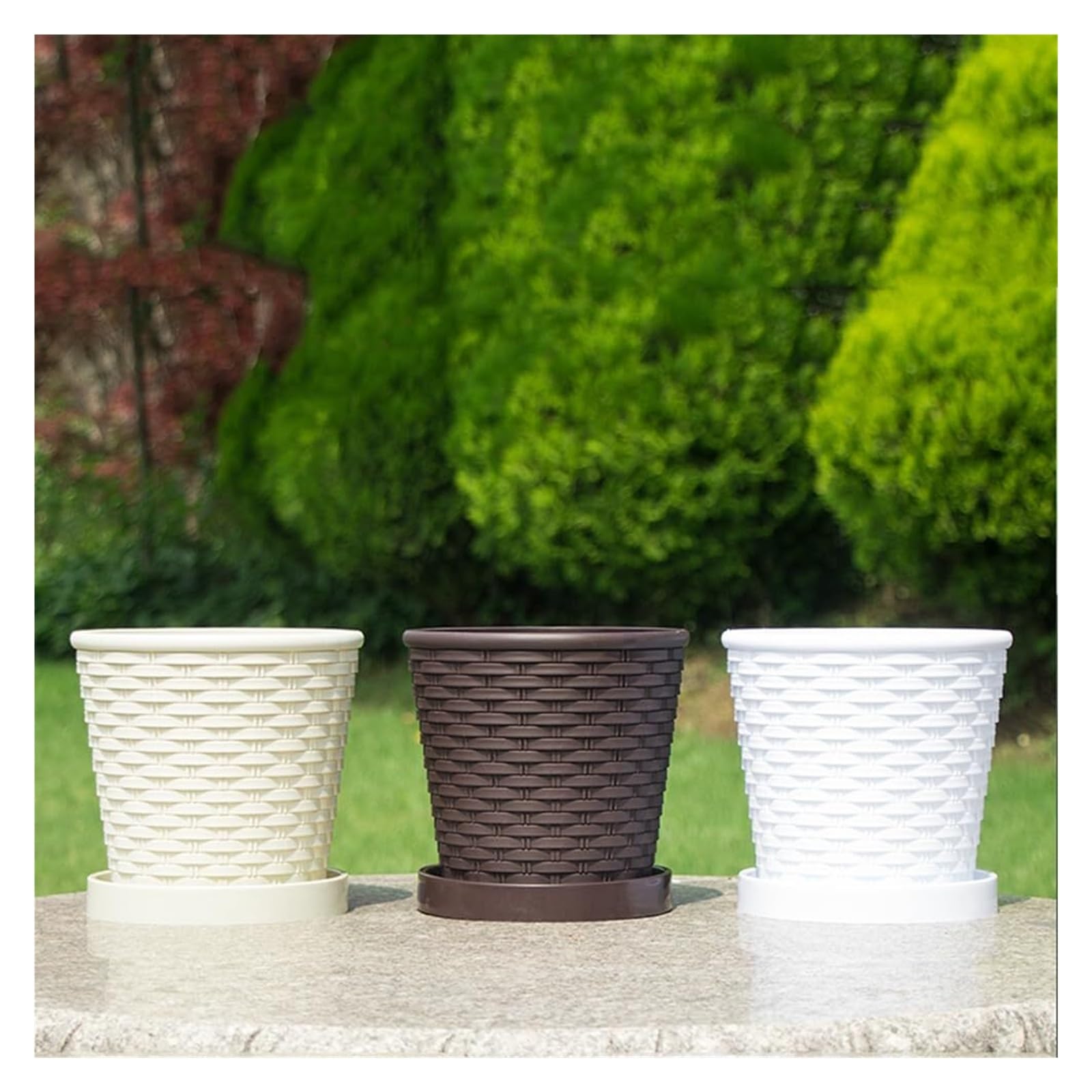 Vasi per piante Vaso da fiori in plastica in resina ispessita con fioriera intrecciata in bambù imitazione 4 pezzi Decorazioni primaverili