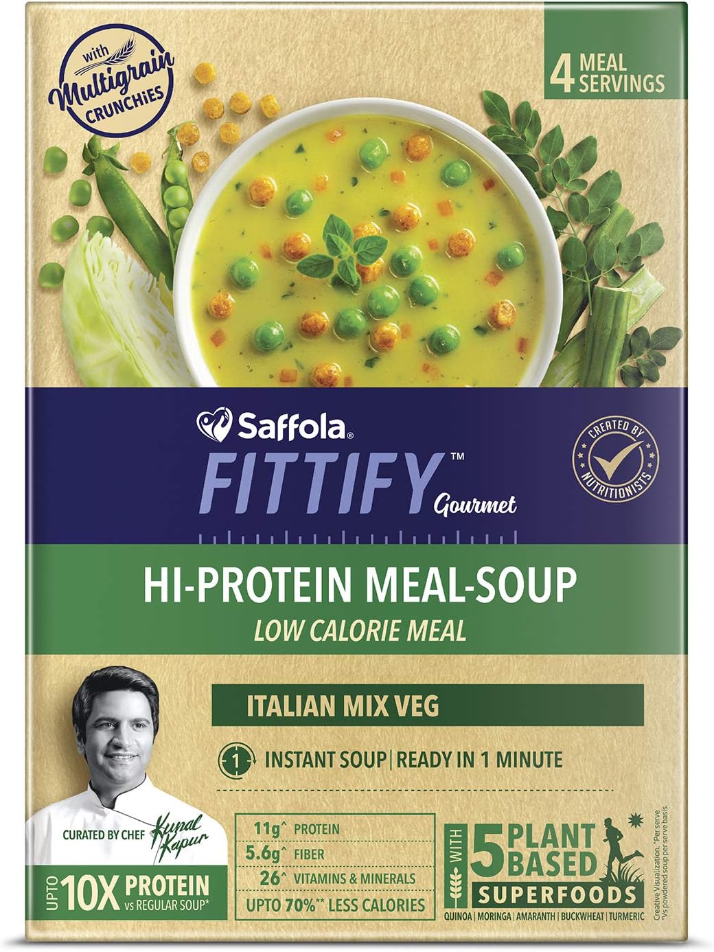 Saffola FITTIFY Gourmet Hi Protein Meal-Soup - 212 g (Italian Mixed Vegetables, 4 Servings)