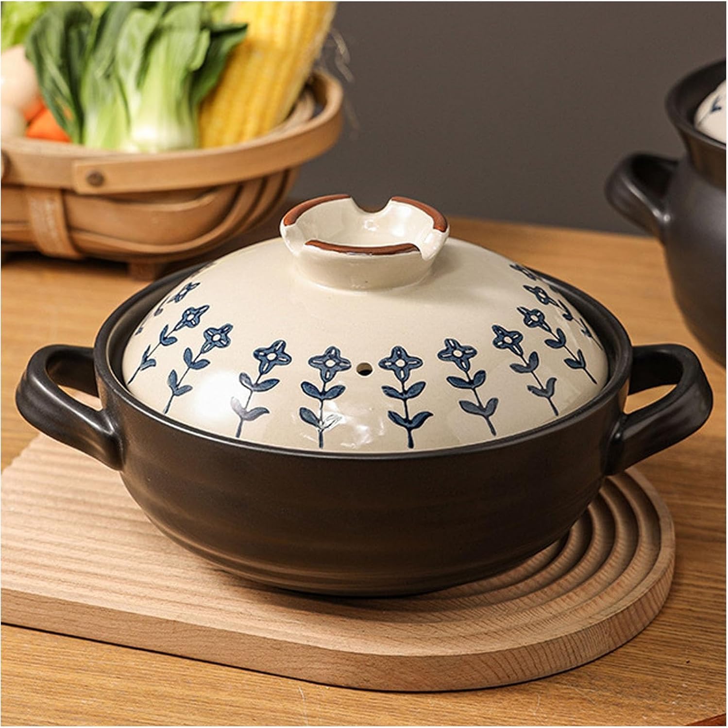 Casseruola Giapponese in Terracotta | Pentola Tradizionale in Ceramica per Cottura A Vapore, A Fuoco Lento E Brasatura | Perfetta per Stufati E Zuppe One Color 1.5L
