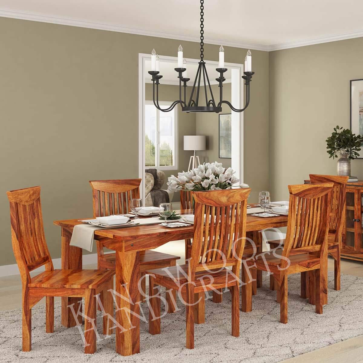 KINGWOOD FURNITURE Kassel Six Seater Dining Table Set in Solid Sheesham