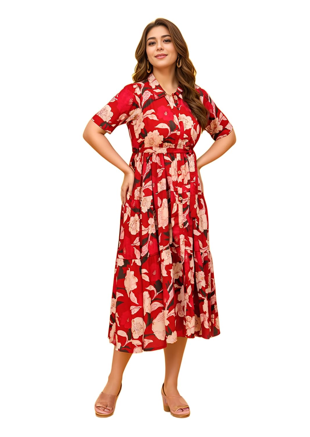VK Women’s Floral Printed Maxi Western Dress Midi Party Dress for Women