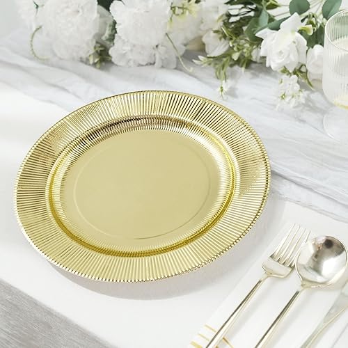 Miniatura 9 de Efavormart - Paquete de 25 platos de papel desechables para aperitivos de postre Gold Sunray de 8 pulgadas, 350 GSM