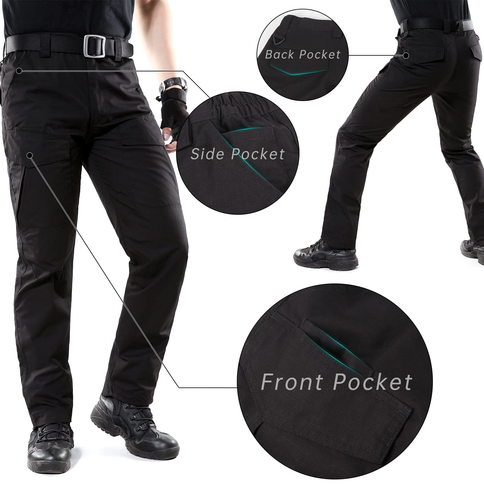 BWBIKE Pantaloni Militari Tattici da Uomo Pantaloni da Paintball da Combattimento Pantaloni da Lavoro Mimetici da Allenamento All'aperto (Senza Cintura), Nero