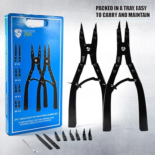 Miniatura 6 de Juego de alicates de anillo a presión de 16 pulgadas, juego de 2 alicates de anillo de presión internos y externos, juego de herramientas