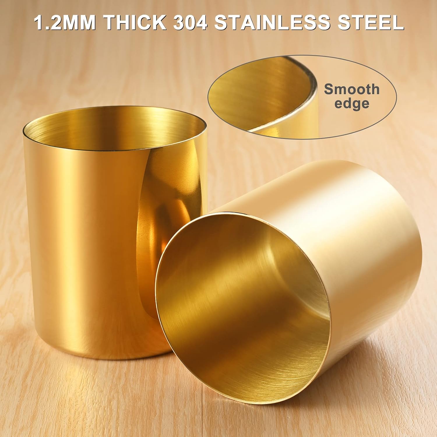 2 Packs Gold Pen Holder for Desk, SUS304 Stainless Steel Pen Organizer for Desk, Pencil Holder,Pencil Cup,Pen Cup,Desktop Stationery Organizer image 2