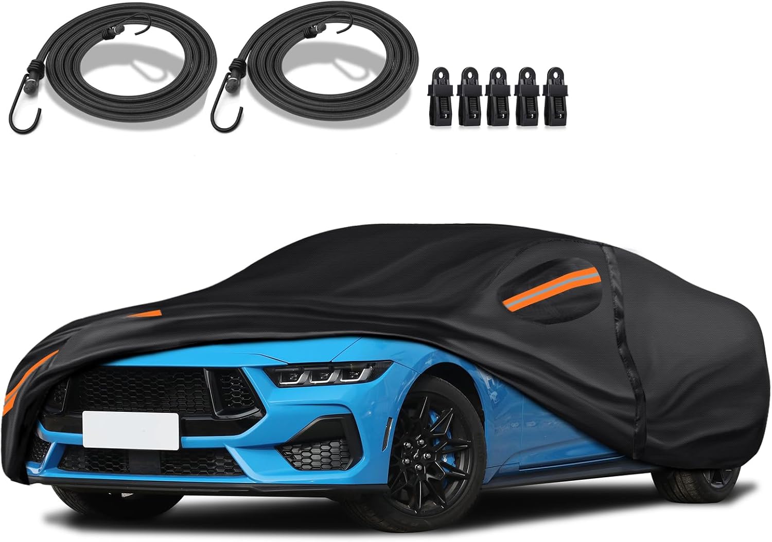 Special 16 Layers Full Car Cover Fit for Ford Mustang 2005-2024 Convertible/Coupe, Ultra Heavy 600D Oxford Cloth, Can Withstand Summer Sun Exposure and Winter Snow, Rain, Dust, and UV, Black