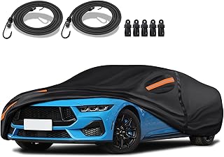 Special 16 Layers Full Car Cover Fit for Ford Mustang 2005-2024 Convertible/Coupe, Ultra Heavy 600D Oxford Cloth, Can Withstand Summer Sun Exposure and Winter Snow, Rain, Dust, and UV, Black