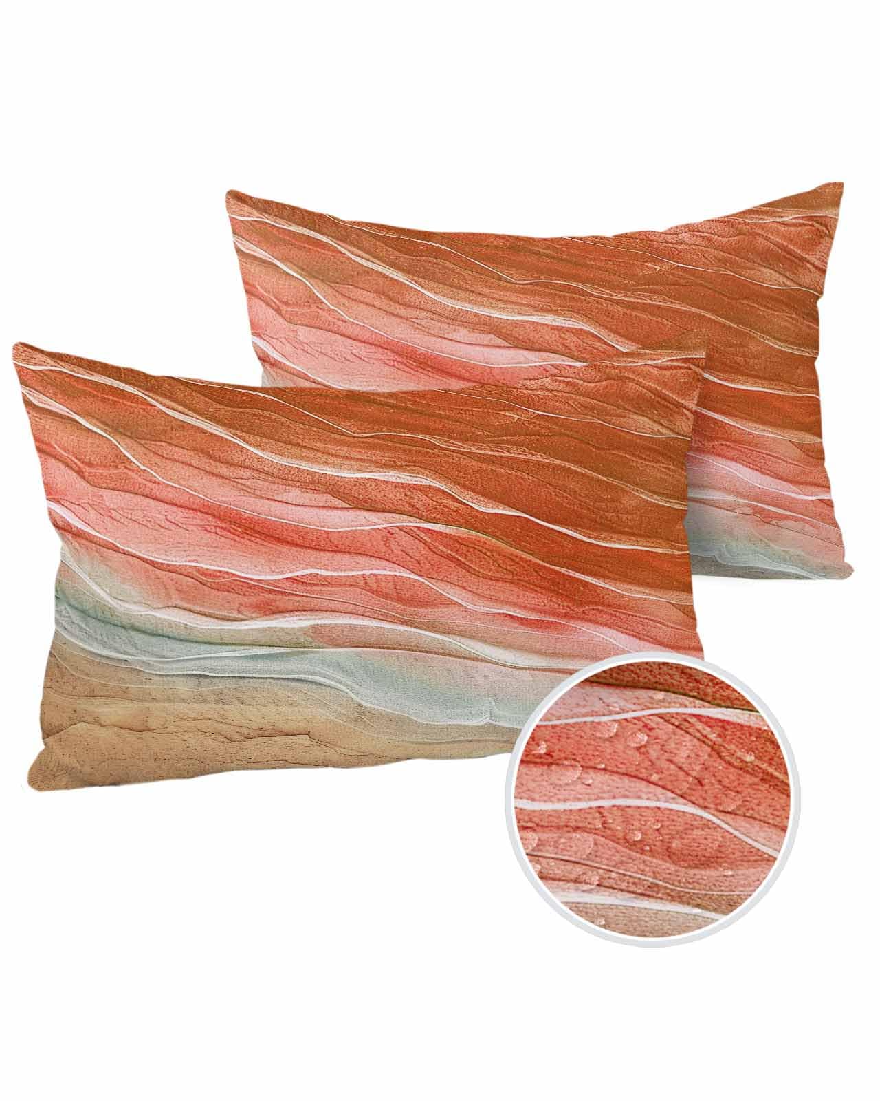 OComster Outdoor Pillow Covers Waterproof, Orange Ombre Summer Beach Throw Pillowcase Decorative Cover, Coastal Nautical Wave Lumbar Pillow Covers Set of 2 for Sofa, Couch, Tent, Patio 20