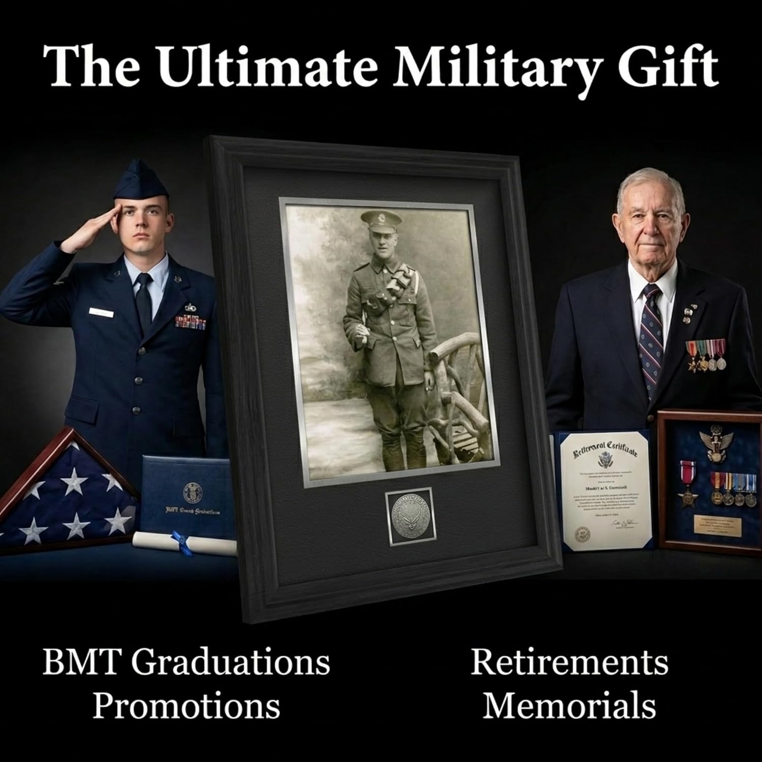 Air Force Veteran Gift Picture Frame, 11x14 Photo, 14x18 Black Vertical
