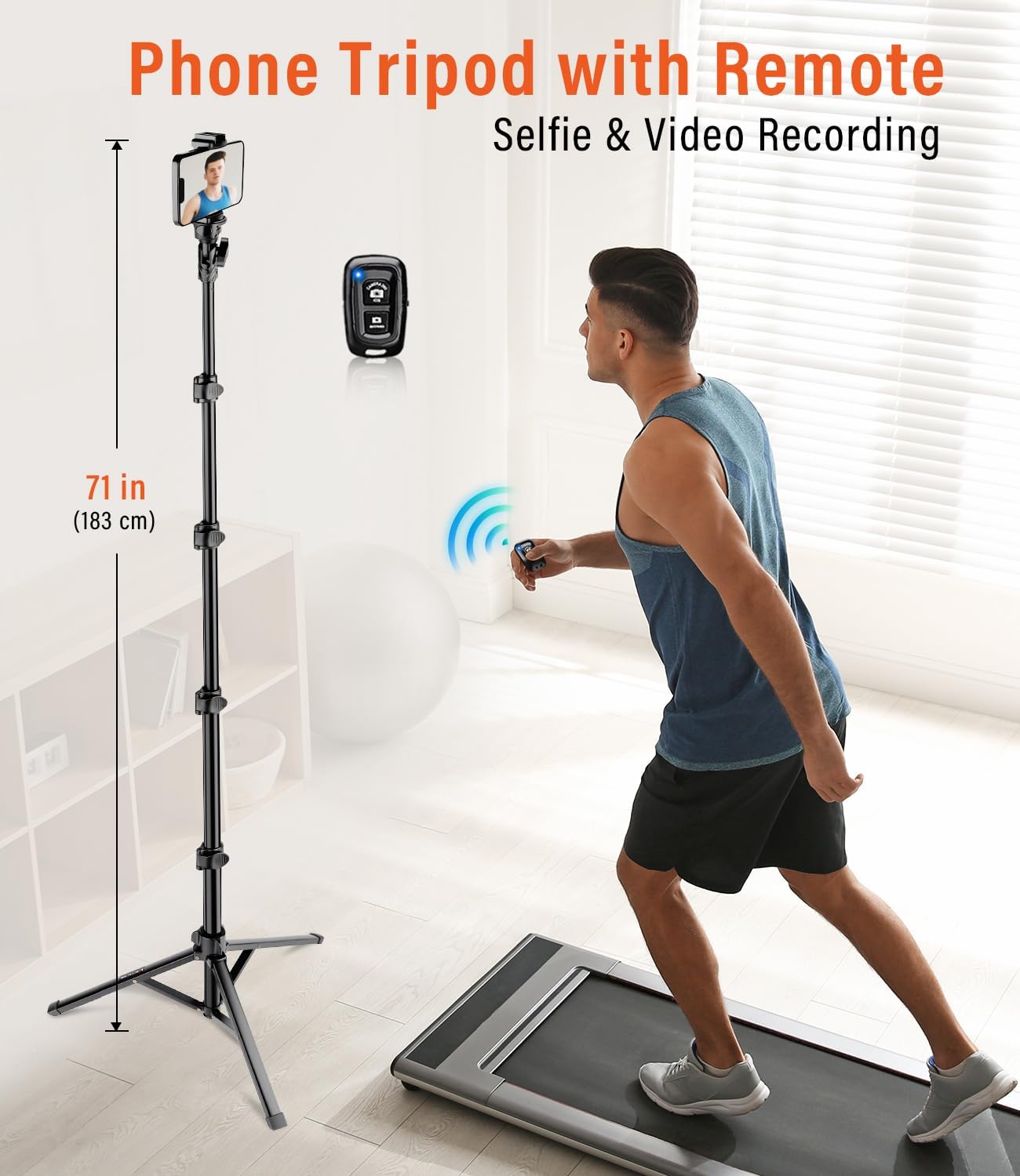 Phone Tripod, 86" Tall Tripod Stand with Gooseneck and Remote, Suitable for Recording Fitness Vlog Watching Cooking, Compatible with Smartphone, Camera