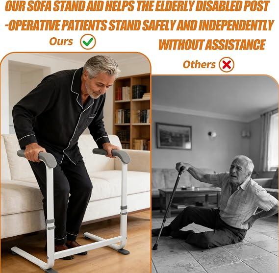 Stand Assist Aid for Elderly, Adjustable Width & 6 Height, Chair Lift Assist with Non-Slip Dual Handles, Supports Up to 330 Lbs, Sofa Mobility Standing Aid for Elderly, Pregnancy, Disabled